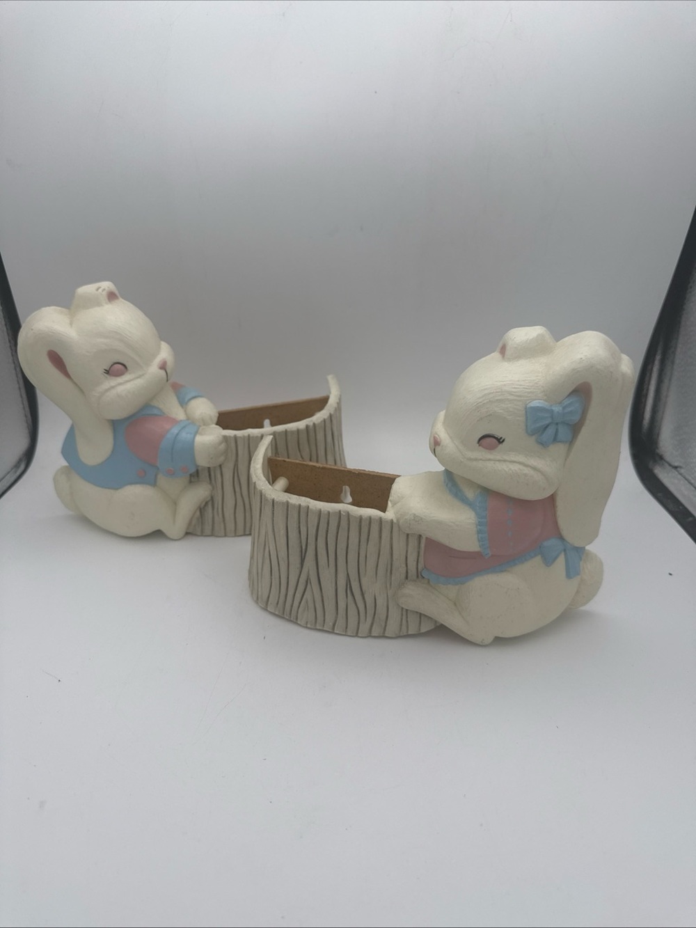 VTG  90’s Burwood pair Of Bunny Rabbits Boy & Girl Wall pocket Planters